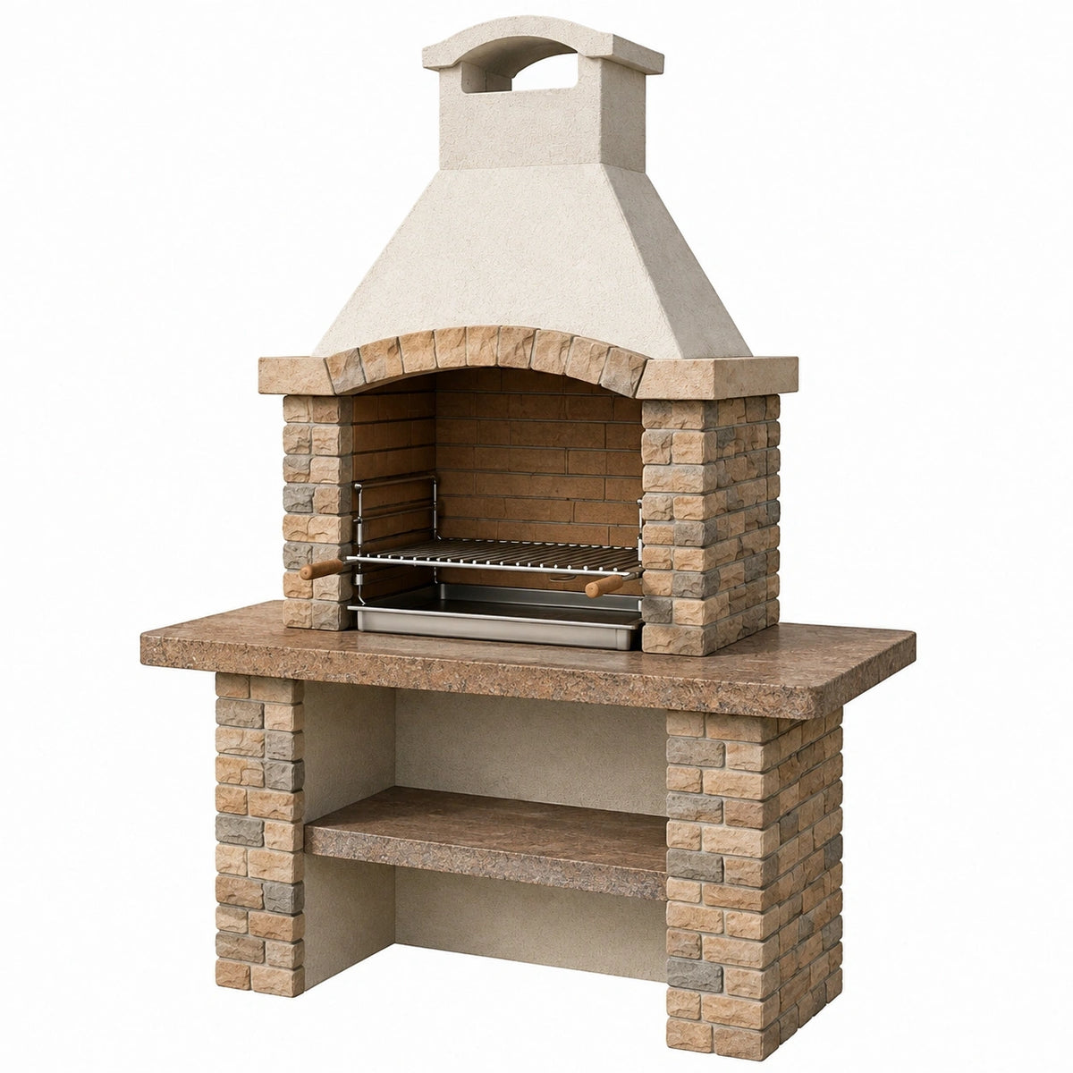 Barbecue de jardin 140 x 80 x 220 cm en pierre beige avec grille réglable