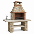 Barbecue extérieur 180 x 70 x 230 cm en pierre et brique beige marron avec évier style rustique