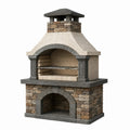 Barbecue extérieur en pierre 120 x 80 x 220 cm beige et gris avec cheminée et grille style rustique