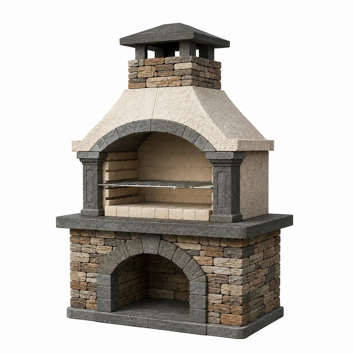 Barbecue extérieur en pierre 120 x 80 x 220 cm beige et gris avec cheminée et grille style rustique