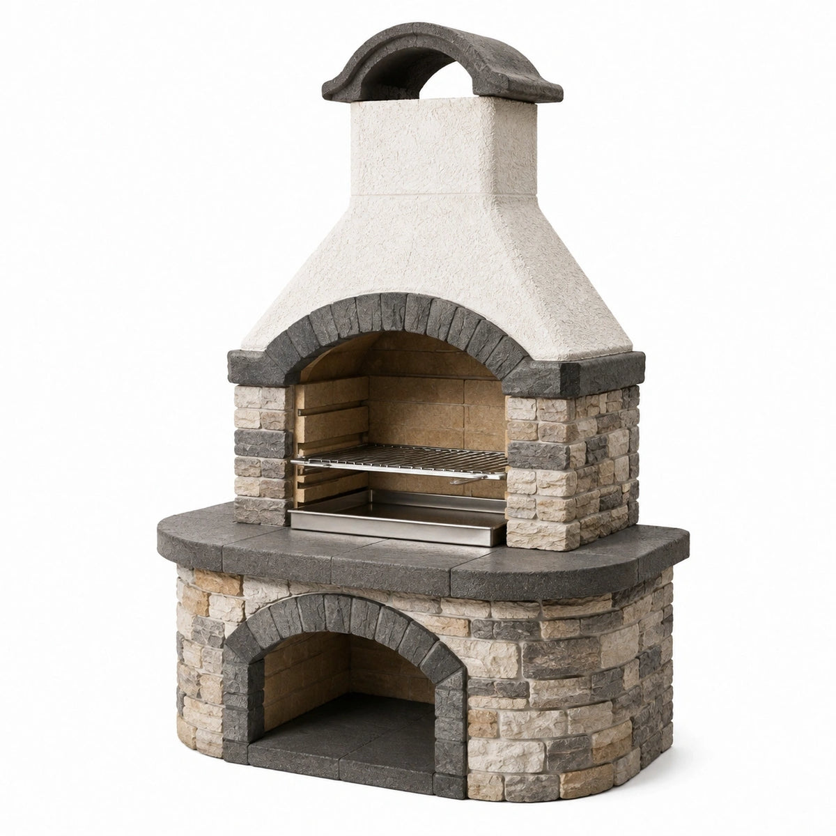 Barbecue de jardin en pierre 120 x 90 x 210 cm gris beige avec cheminée