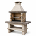 Barbecue de jardin 120 x 70 x 220 cm en pierre beige avec grille acier style rustique