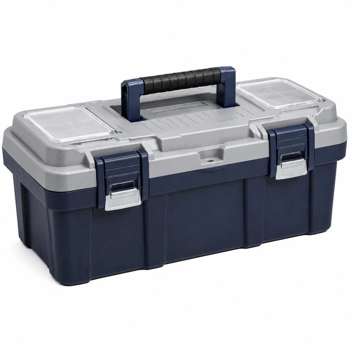 Boîte à outils 56 x 31 x 29 cm en plastique bleu marine et gris avec poignée et organiseurs