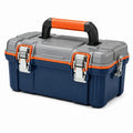 Boîte à outils 48 cm en plastique bleu marine gris orange avec fermetures métalliques