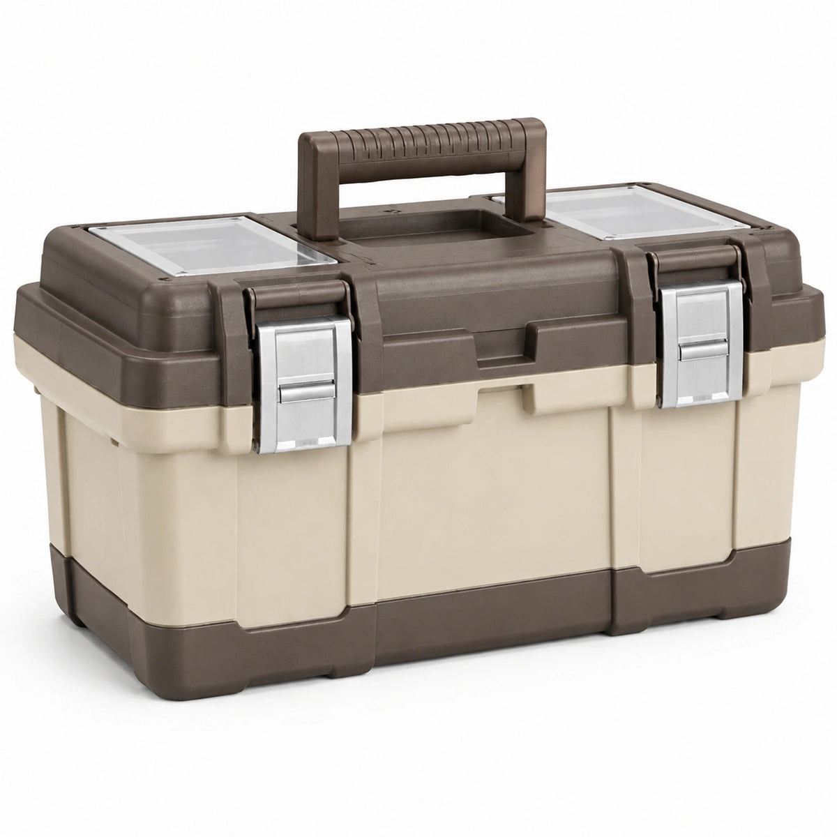 Boîte à outils 48 cm en plastique marron beige avec poignée et rangements