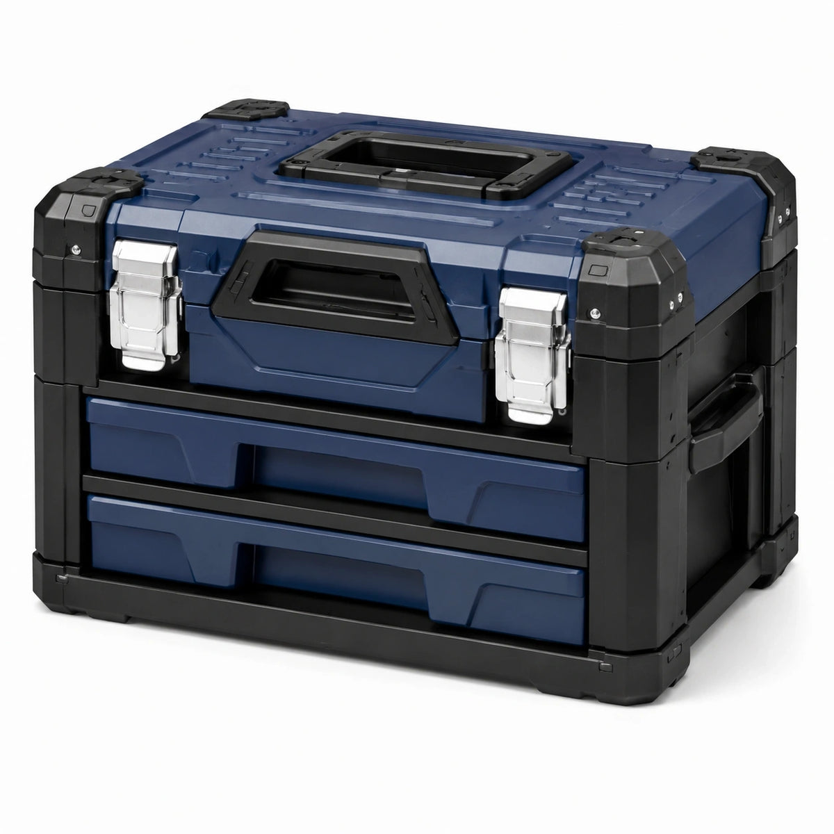 Caisse à outils 50 cm en plastique bleu et noir avec 2 tiroirs