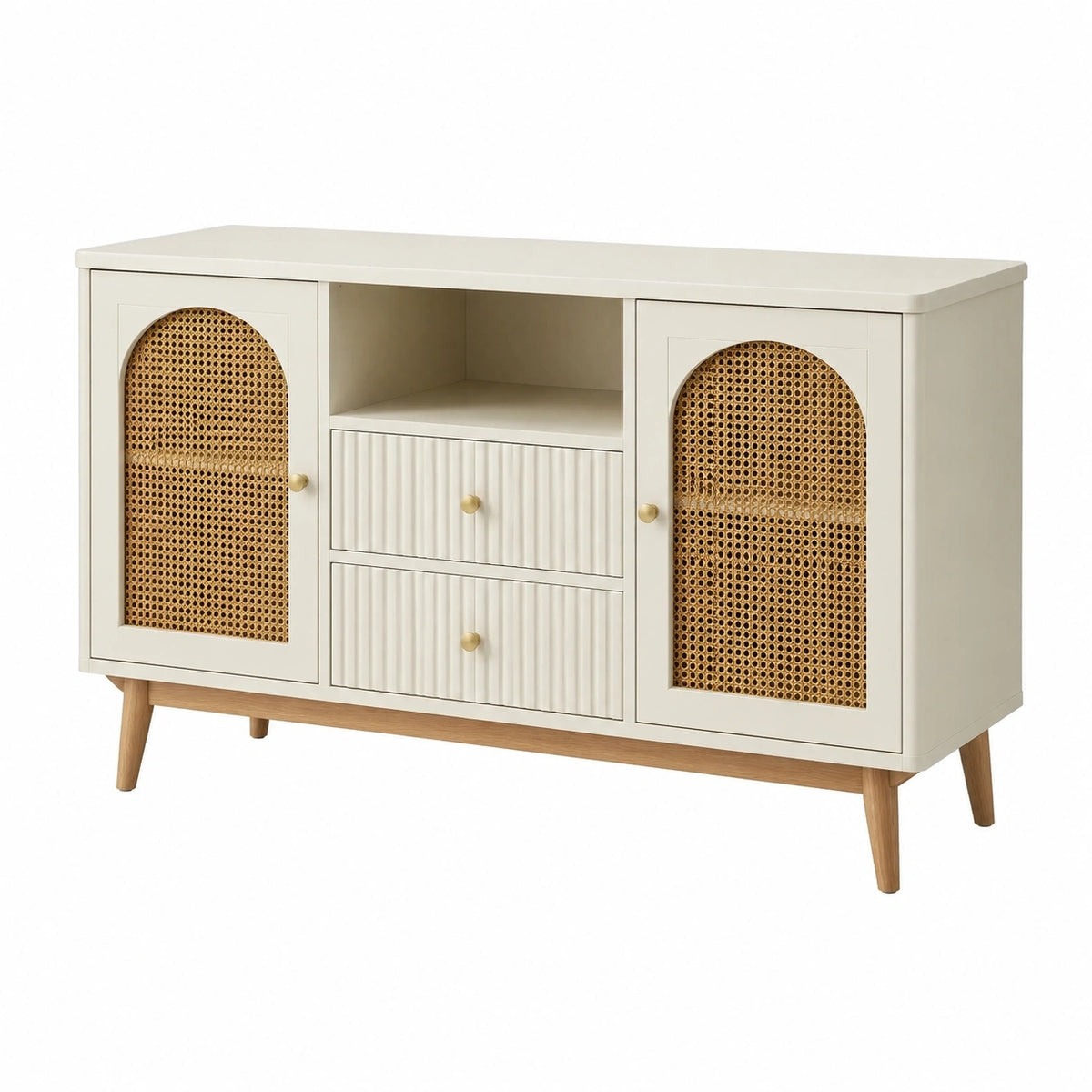 Buffet 120 x 40 x 75 cm beige en bois et cannage rangement style naturel