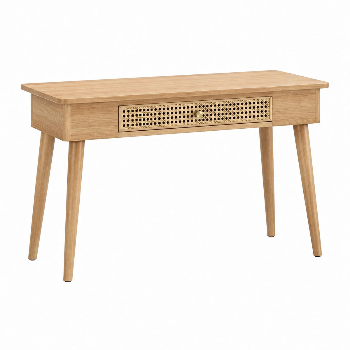 Bureau 120 x 55 x 76 cm en bois naturel avec tiroir en cannage style scandinave