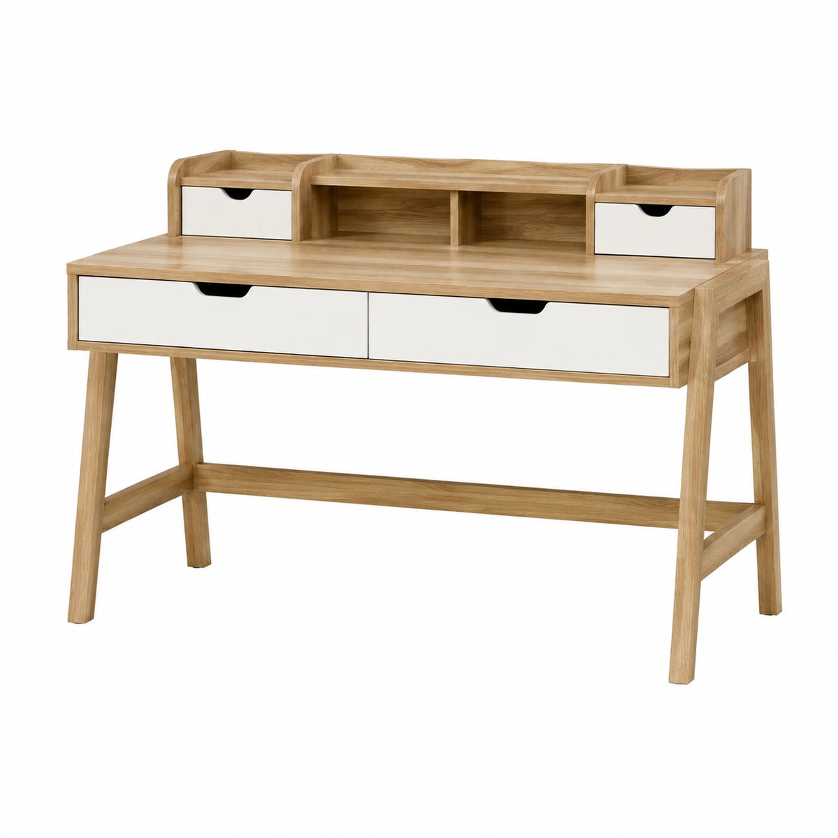 Bureau 120 x 60 x 100 cm en bois chêne et blanc avec tiroirs style scandinave