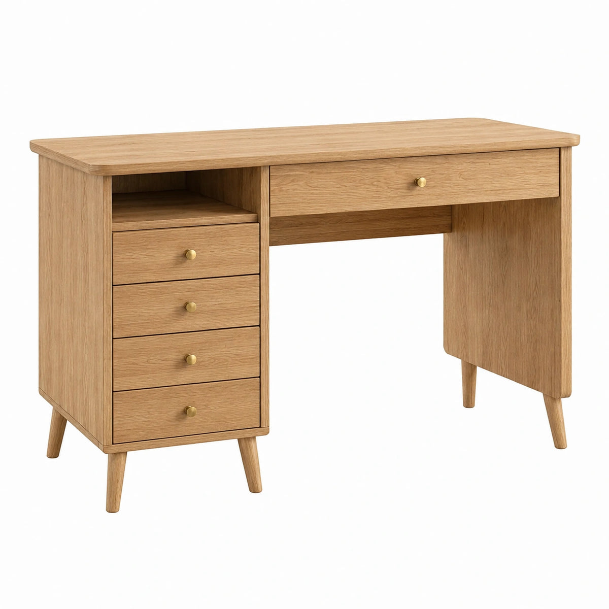Bureau 120 x 60 cm en bois finition chêne clair avec 5 tiroirs style scandinave