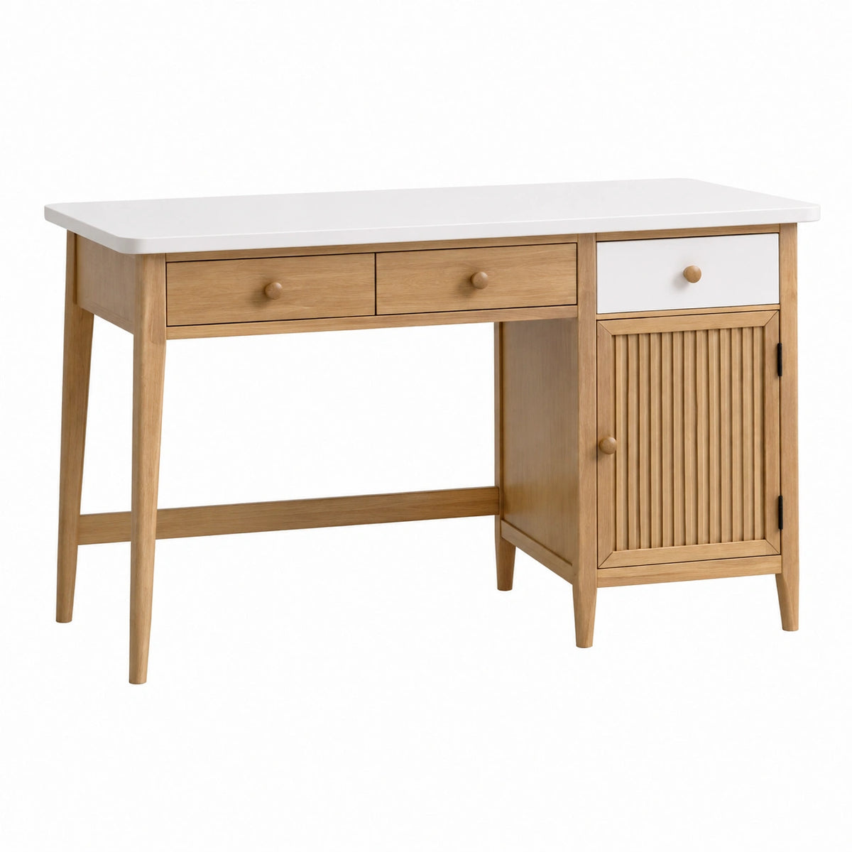 Bureau 120 x 60 x 75 cm en bois blanc et naturel avec rangement style scandinave