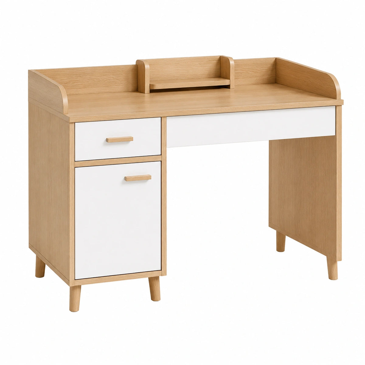 Bureau enfant 120 x 60 cm en bois blanc et chêne avec rangements style scandinave