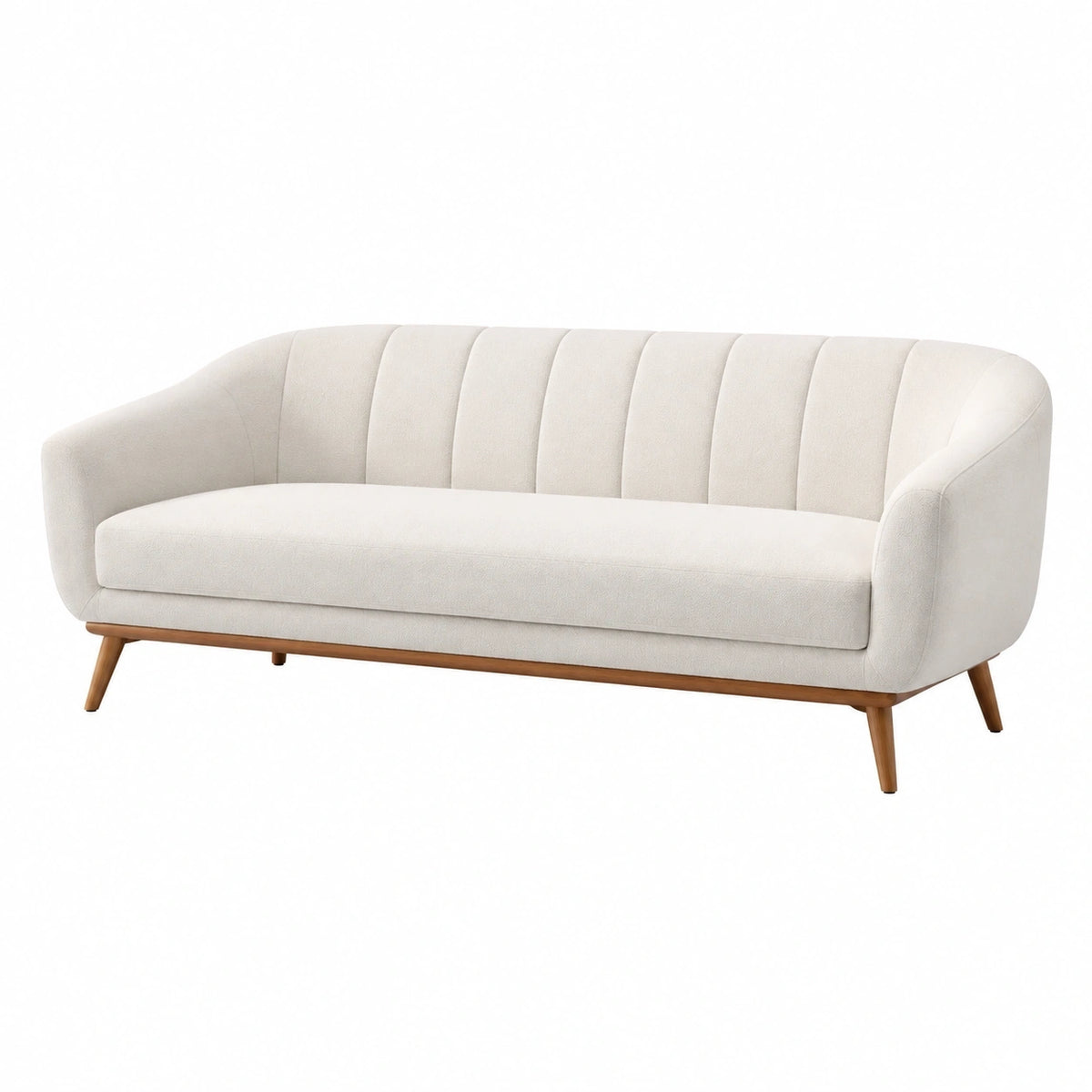 Canapé 3 places 200 cm en tissu crème avec pieds en bois style moderne