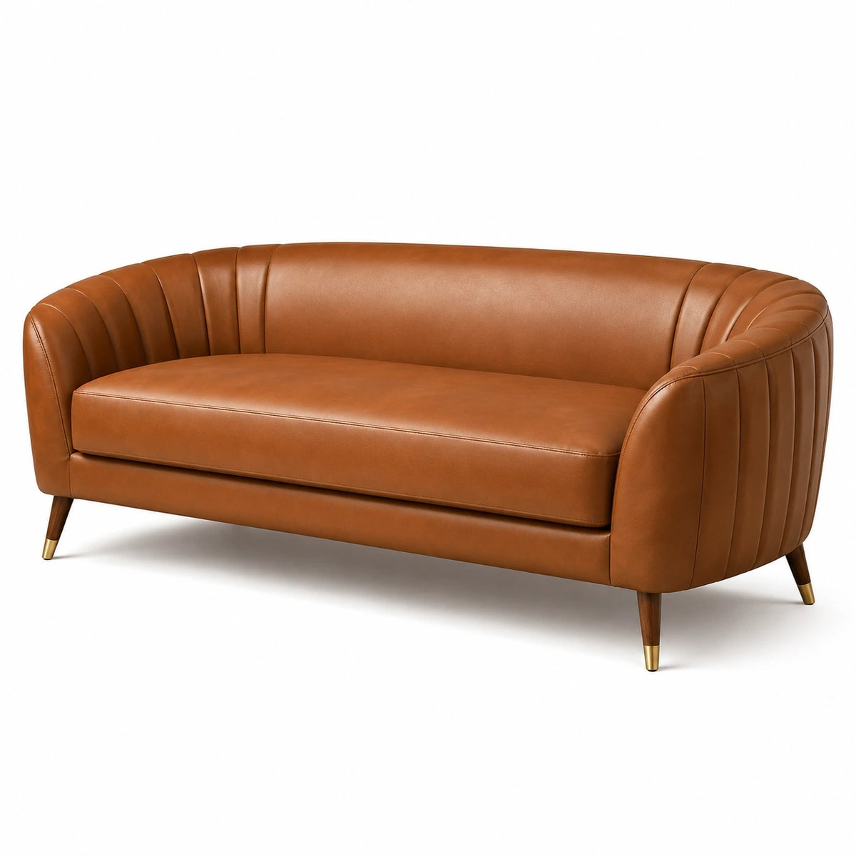 Canapé 2 places 160 cm en similicuir cognac style vintage