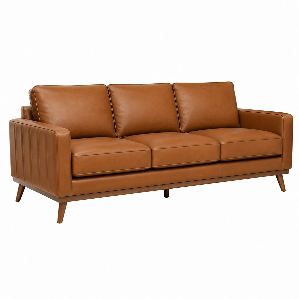 Canapé droit 3 places 210 x 90 x 85 cm en revêtement aspect cuir marron style moderne