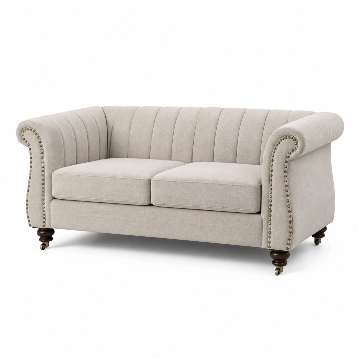 Canapé 2 places 170 x 90 x 85 cm en tissu beige style classique sur roulettes