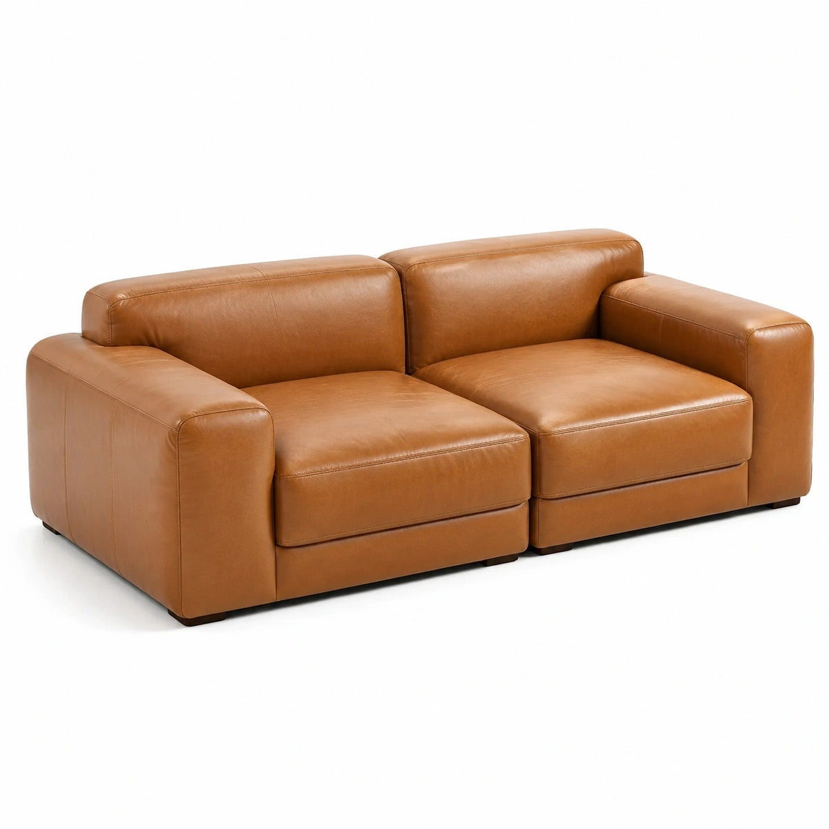 Canapé 2 places 190 cm aspect cuir camel pour salon style contemporain