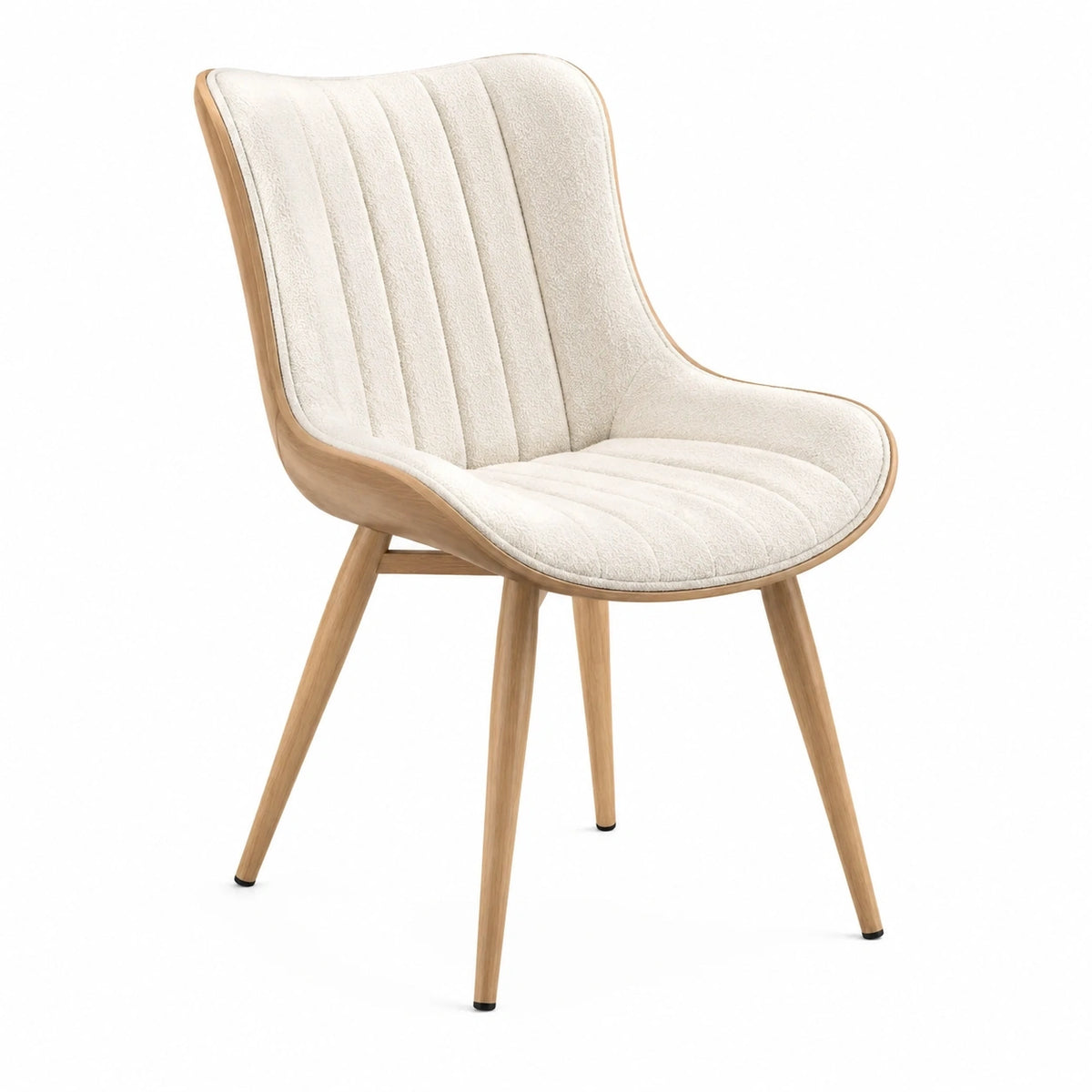 Chaise 59 x 61 x 85 cm en bois et tissu bouclé blanc - Assise rembourrée style scandinave