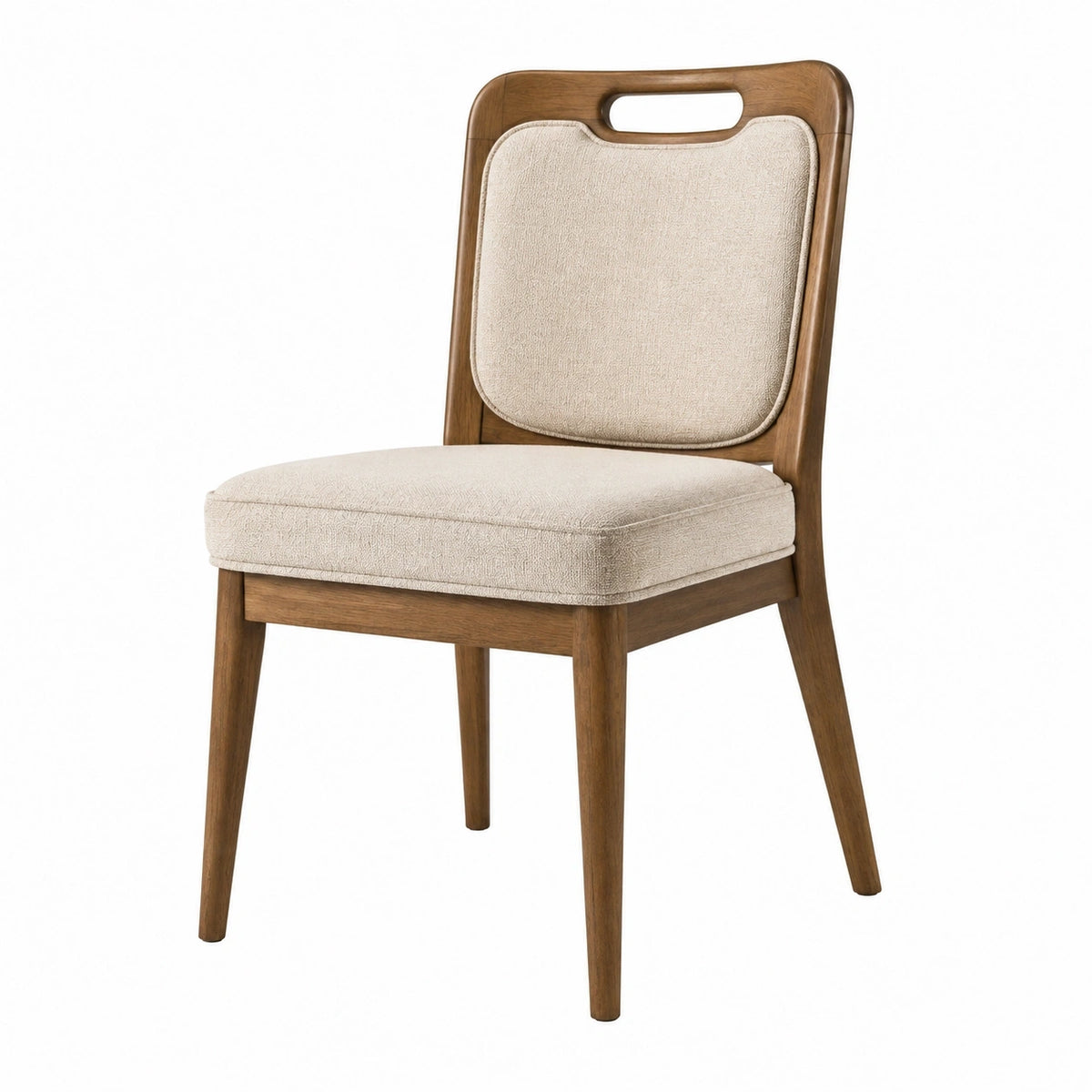 Chaise de salle à manger 50 x 55 x 85 cm en bois marron et tissu beige avec dossier rembourré