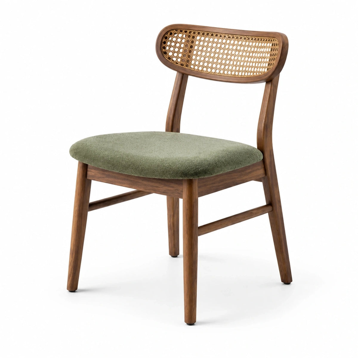 Chaise 49 x 54 x 82 cm en bois marron avec cannage et assise tissu vert style rétro