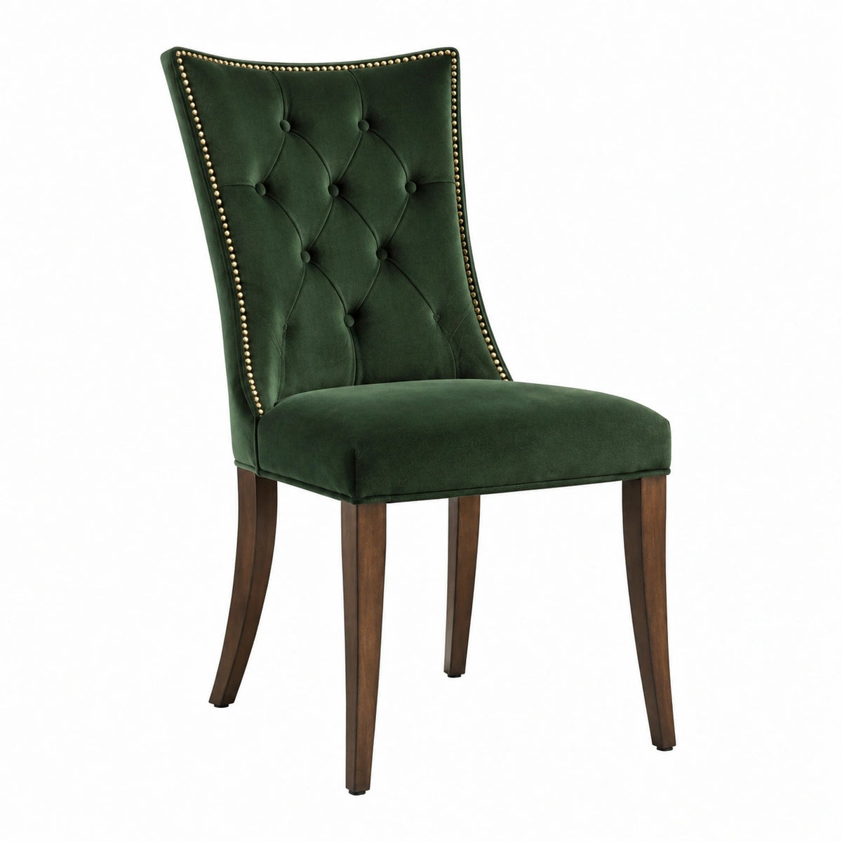 Chaise de salle à manger 52 x 64 x 102 cm en velours vert foncé avec pieds en bois style capitonné